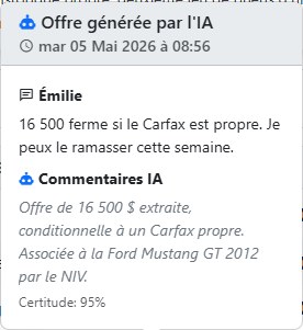 Le texto d'un Wholesaler avec le montant de l'offre extrait et ajouté à l'évaluation