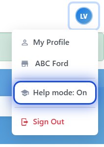 The Help mode toggle in the Vehicle Fair Trade avatar menu