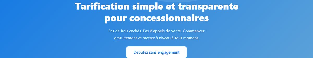 La bannière de la page des prix de Vehicle Fair Trade : tarification simple et transparente, départ gratuit