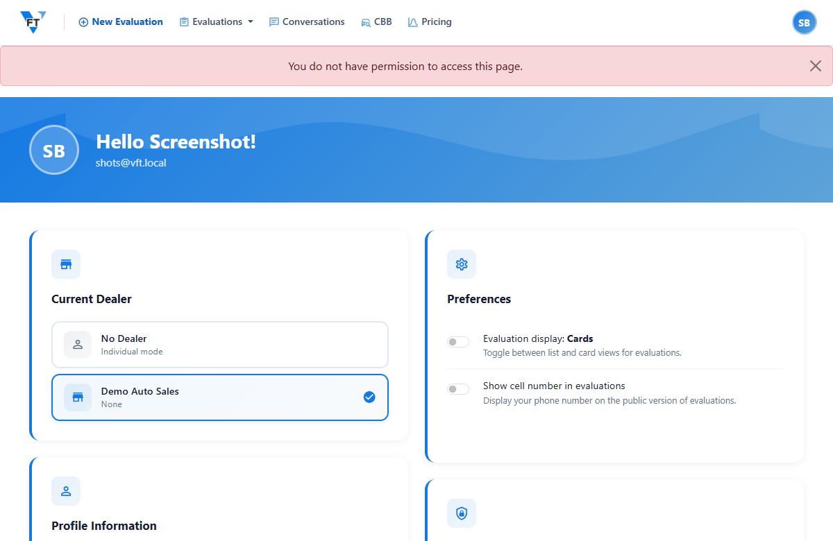 The Vehicle Fair Trade pricing page banner: simple, transparent pricing for car dealers, start free