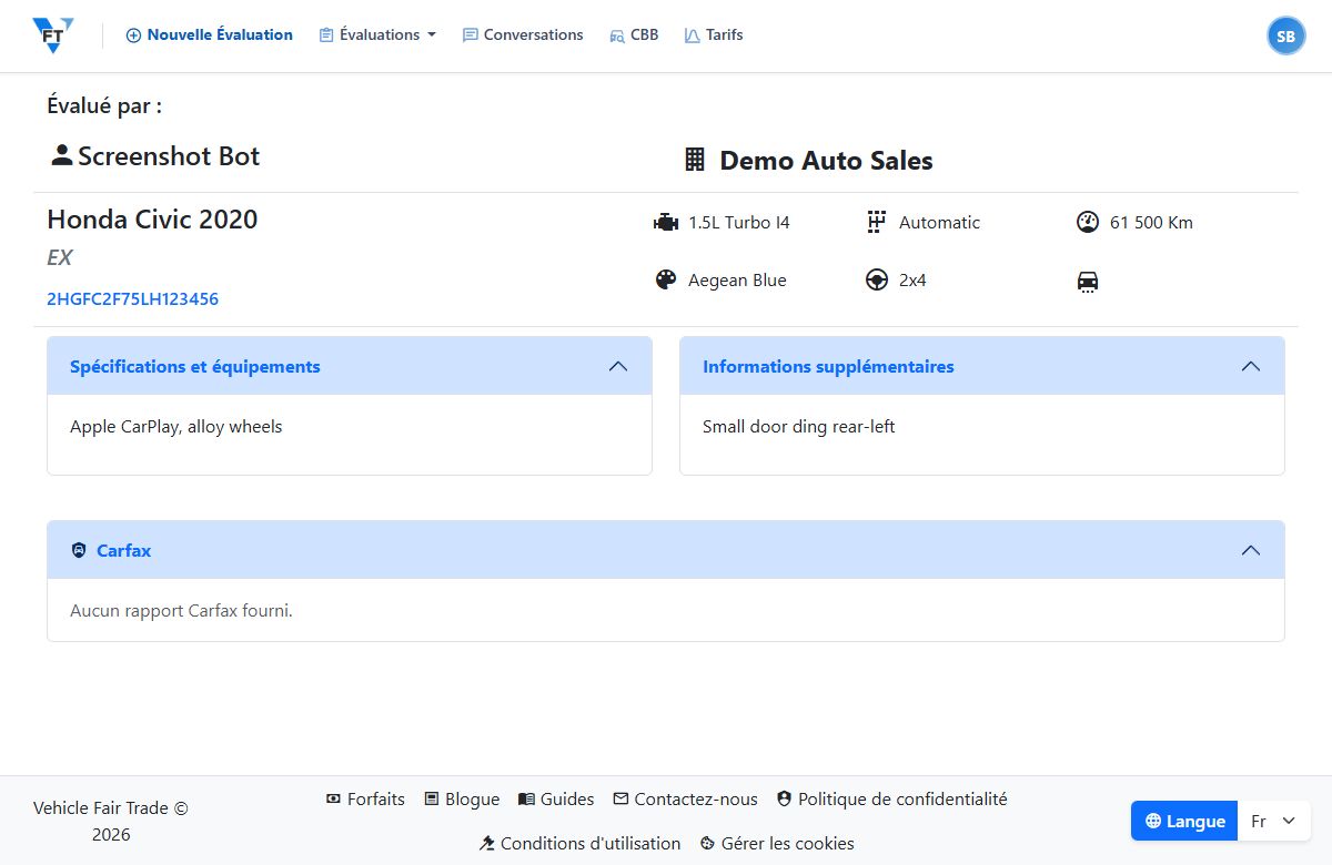 La vue publique d'une évaluation pour Wholesaler dans un navigateur