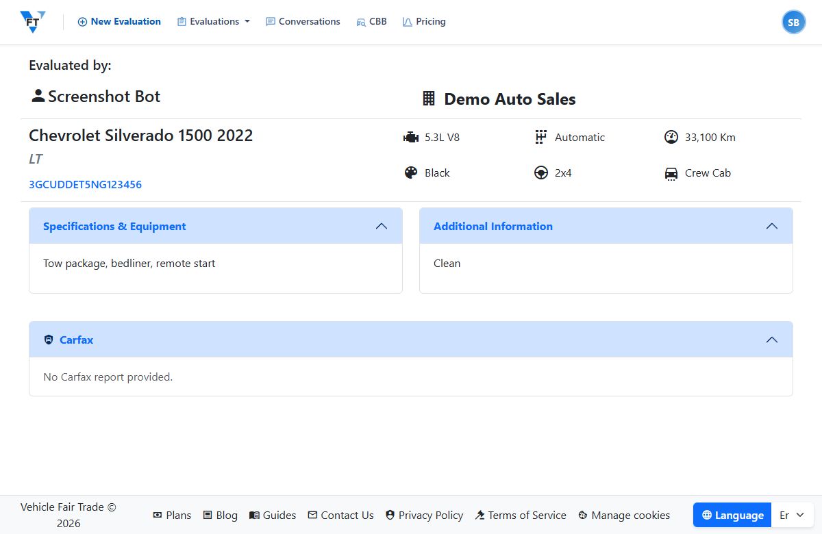 The public wholesaler view of an evaluation in a browser