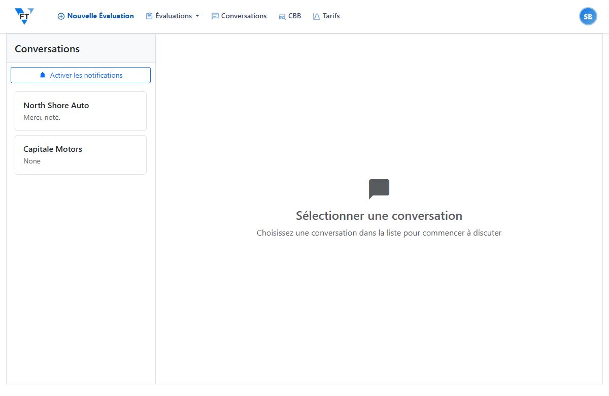 Une évaluation envoyée par SMS à plusieurs Wholesalers avec les offres qui reviennent